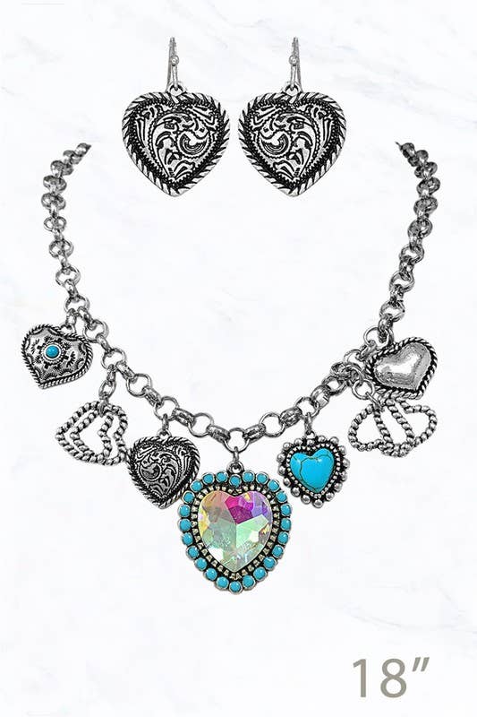 Heart Charm Necklace Earring set