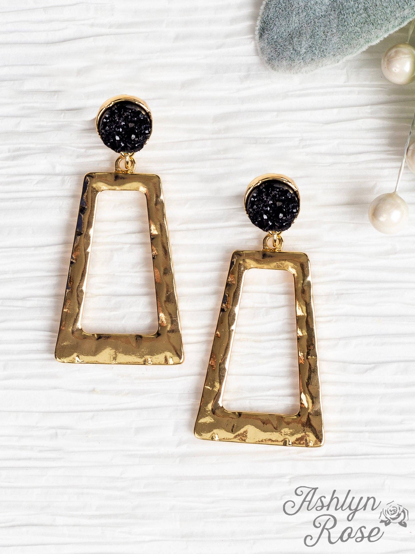 Don't Box Me In Gold Rectangular Hoops with Raw Stud, Black: Black / One Size
