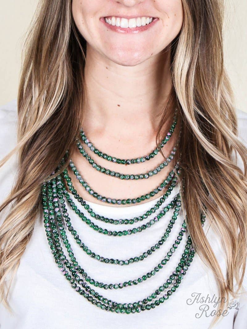 To the Nines Multi Layered Forest Green Necklace with Pink Splatter, Gold: Green / One Size