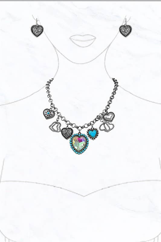 Heart Charm Necklace Earring set