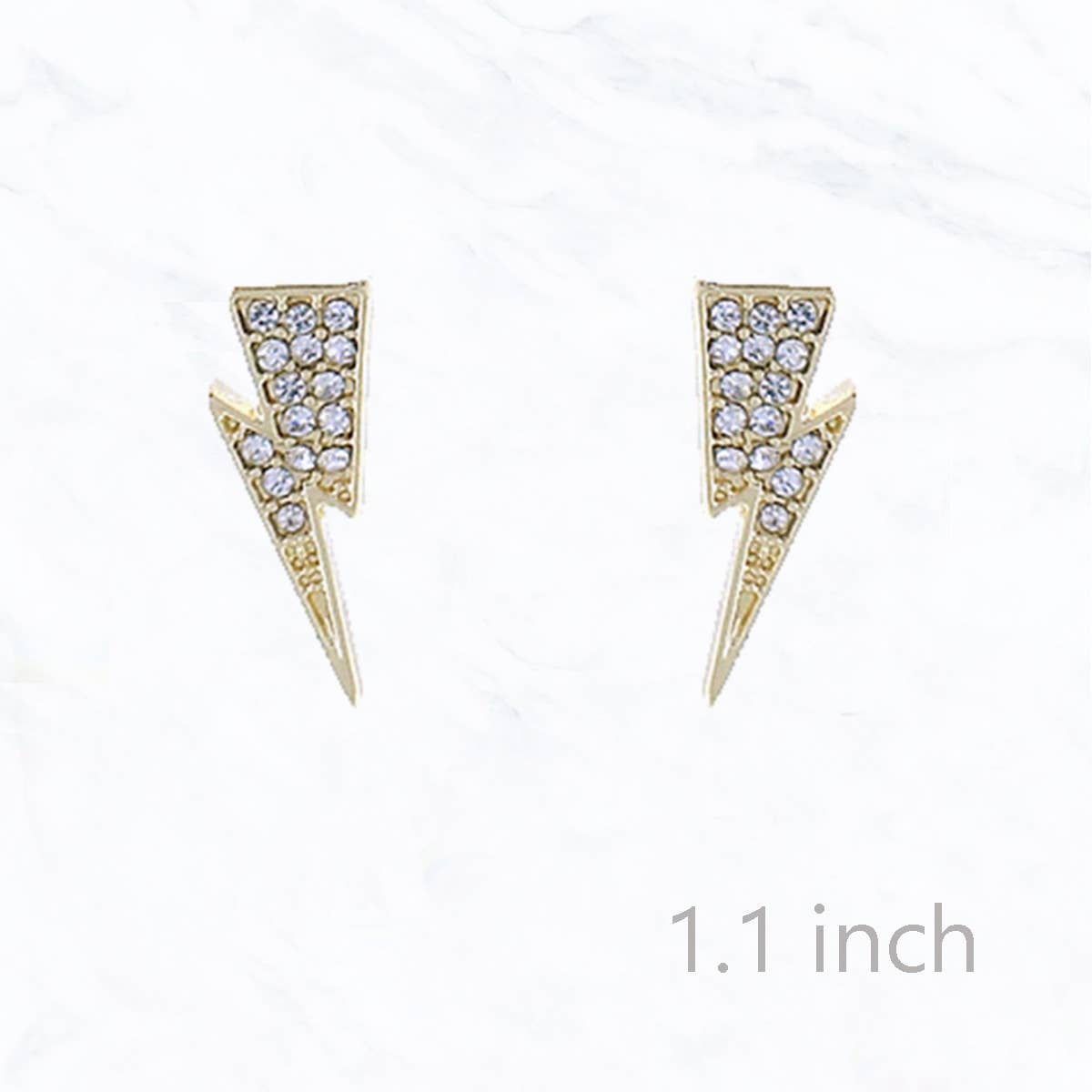 1.1" Lightning Bolt with Rhinestone Post Earrings: Silver