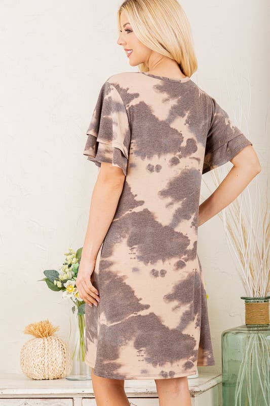 MULTI COLOR TIE DYE PRINT DRESS: CHARCOAL/MULTI