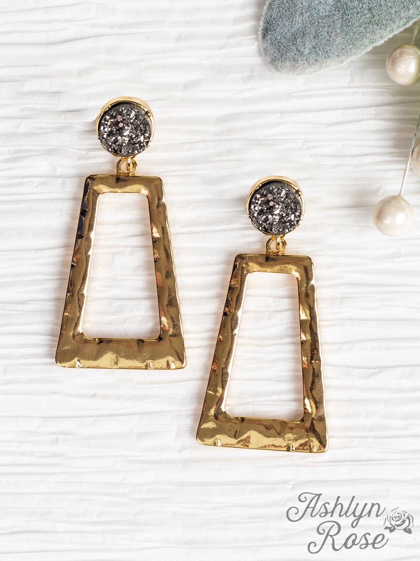 Don't Box Me In Gold Rectangular Hoops with Raw Stud, Grey: Grey / One Size