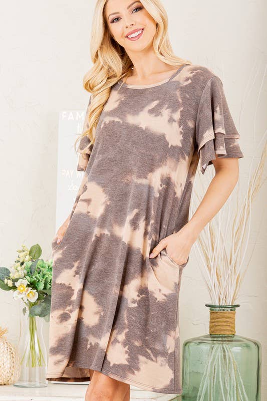 MULTI COLOR TIE DYE PRINT DRESS: CHARCOAL/MULTI