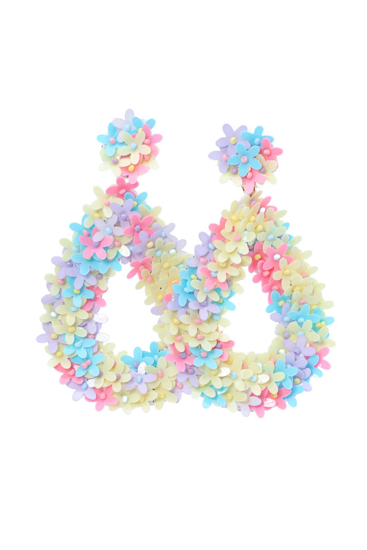 Bridal Sequin Flower Tear Drop Earrings: LIGHT MULTI(GDLMT)