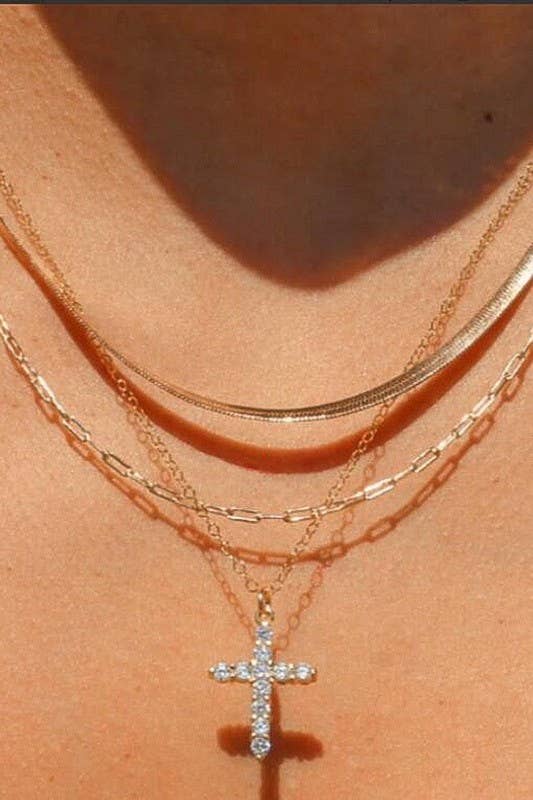 18K STAINLESS STEEL TARNISH FREE LAYERED NECKLACE | 40NK9432: GOLD