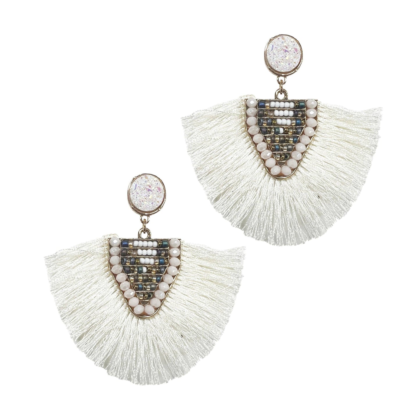 Fan Out Cream & Grey Beaded Earrings: CREAM / One Size
