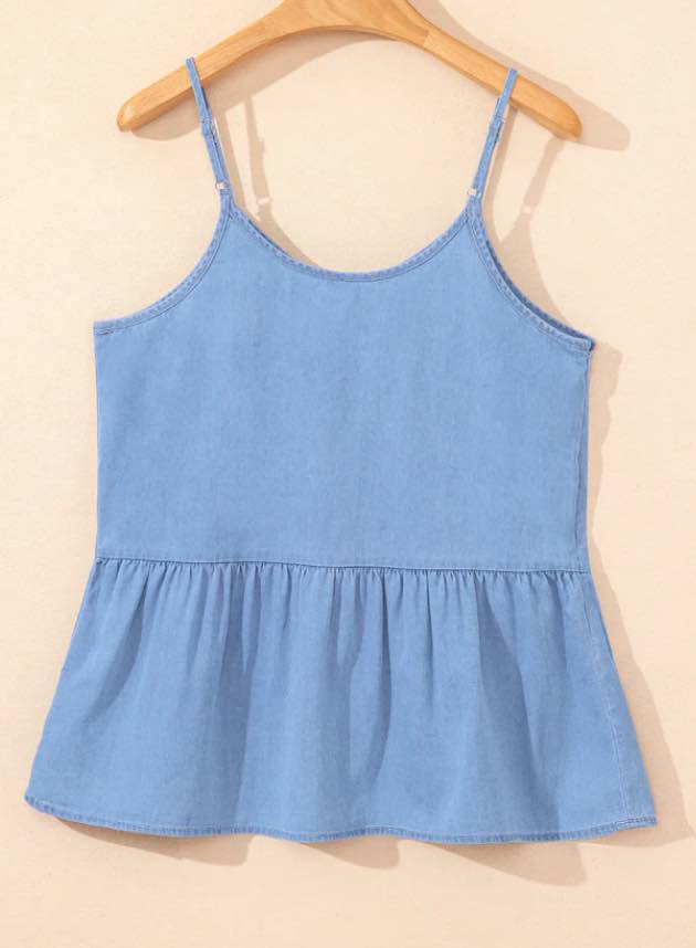 Denim Spaghetti Strap Peplum Tank Top