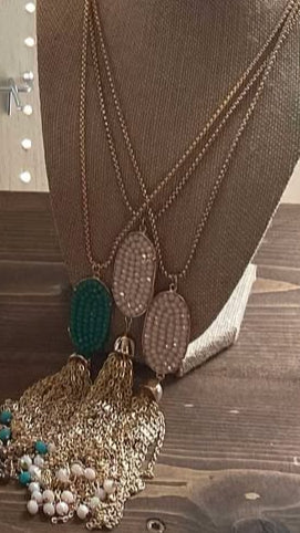 Teal Long Tassle Necklace