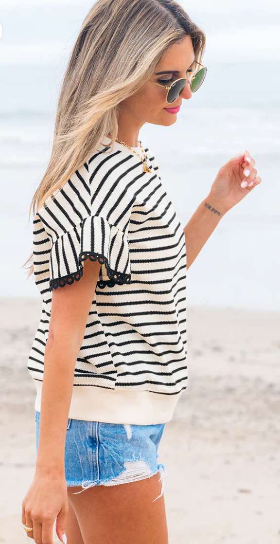 Striped Ruffle Sleeve Shirt