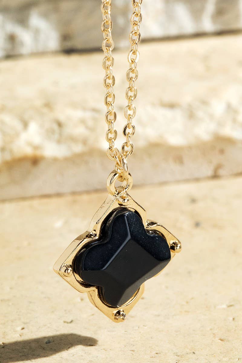 Semi-Precious Clover Necklace: Black