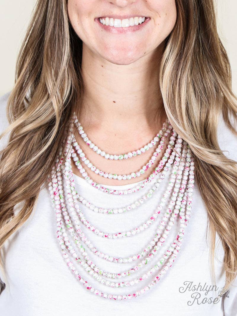To the Nines Multi Layered Forest Green Necklace with Pink Splatter, Gold: Green / One Size