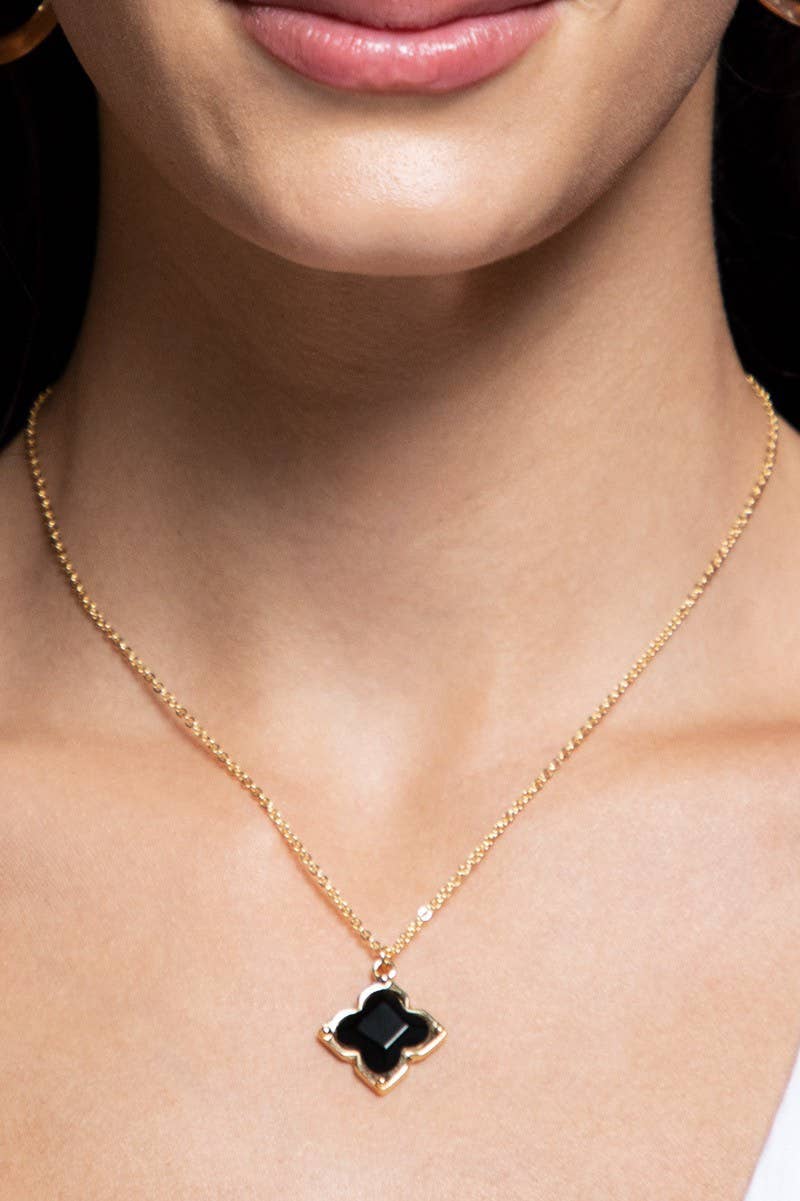Semi-Precious Clover Necklace: Black