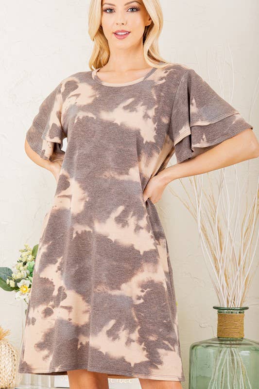 MULTI COLOR TIE DYE PRINT DRESS: CHARCOAL/MULTI