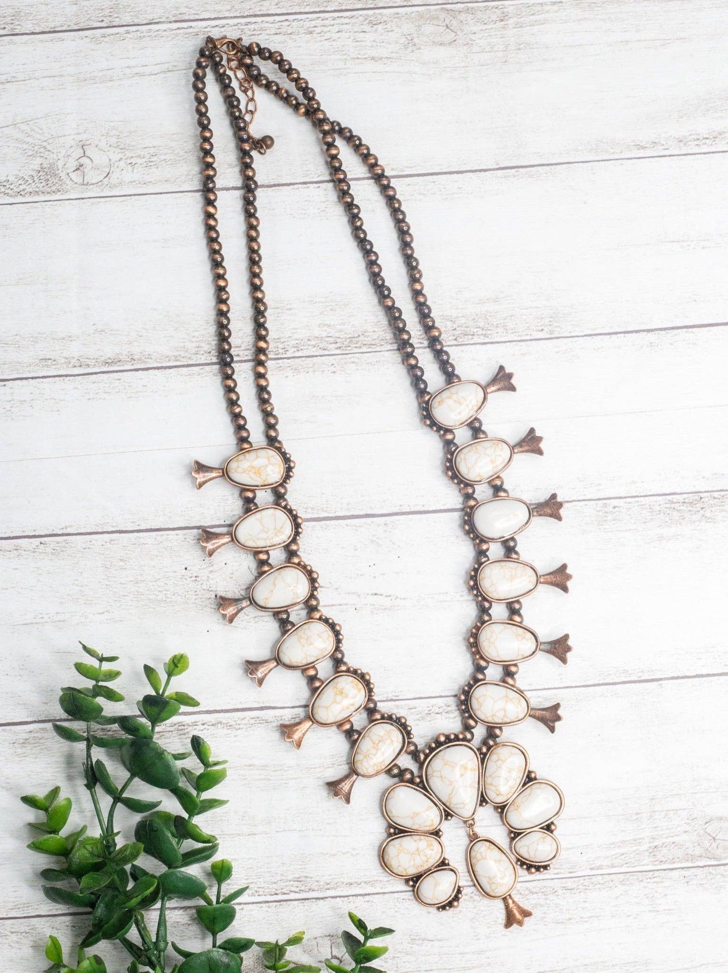 She Can't Be Tamed White Howlite Copper Squash Blossom Navajo Pearl Necklace: White / One Size