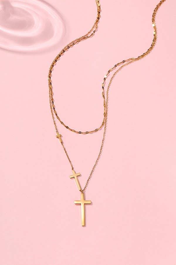 18K STAINLESS STEEL TARNISH FREE CROSS NECKLACE | 40NK361: GOLD