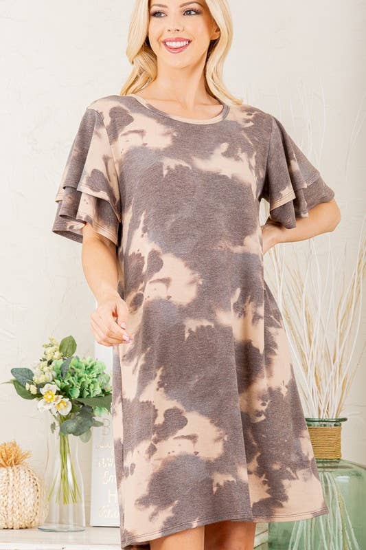MULTI COLOR TIE DYE PRINT DRESS: CHARCOAL/MULTI