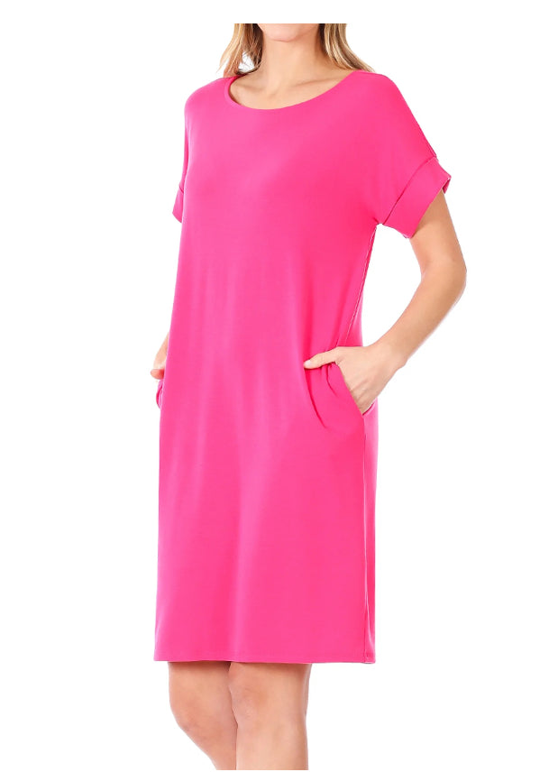 Hot Pink Cuffed Tshirt Dress