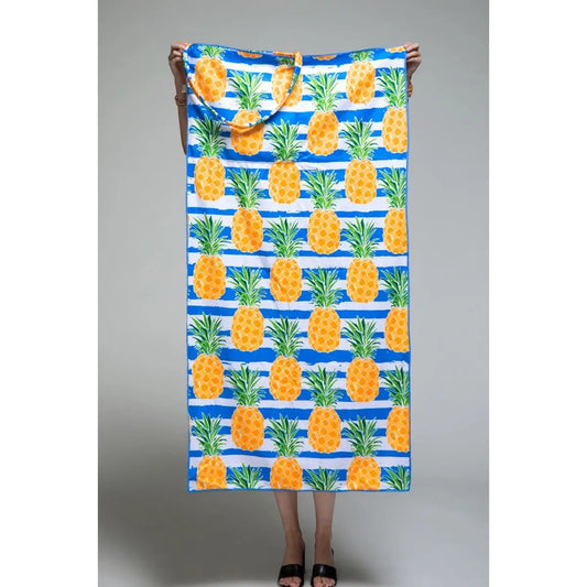 2 in 1 Pineapple Motif Bag and Towel - Blue