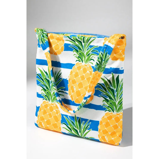 2 in 1 Pineapple Motif Bag and Towel - Blue