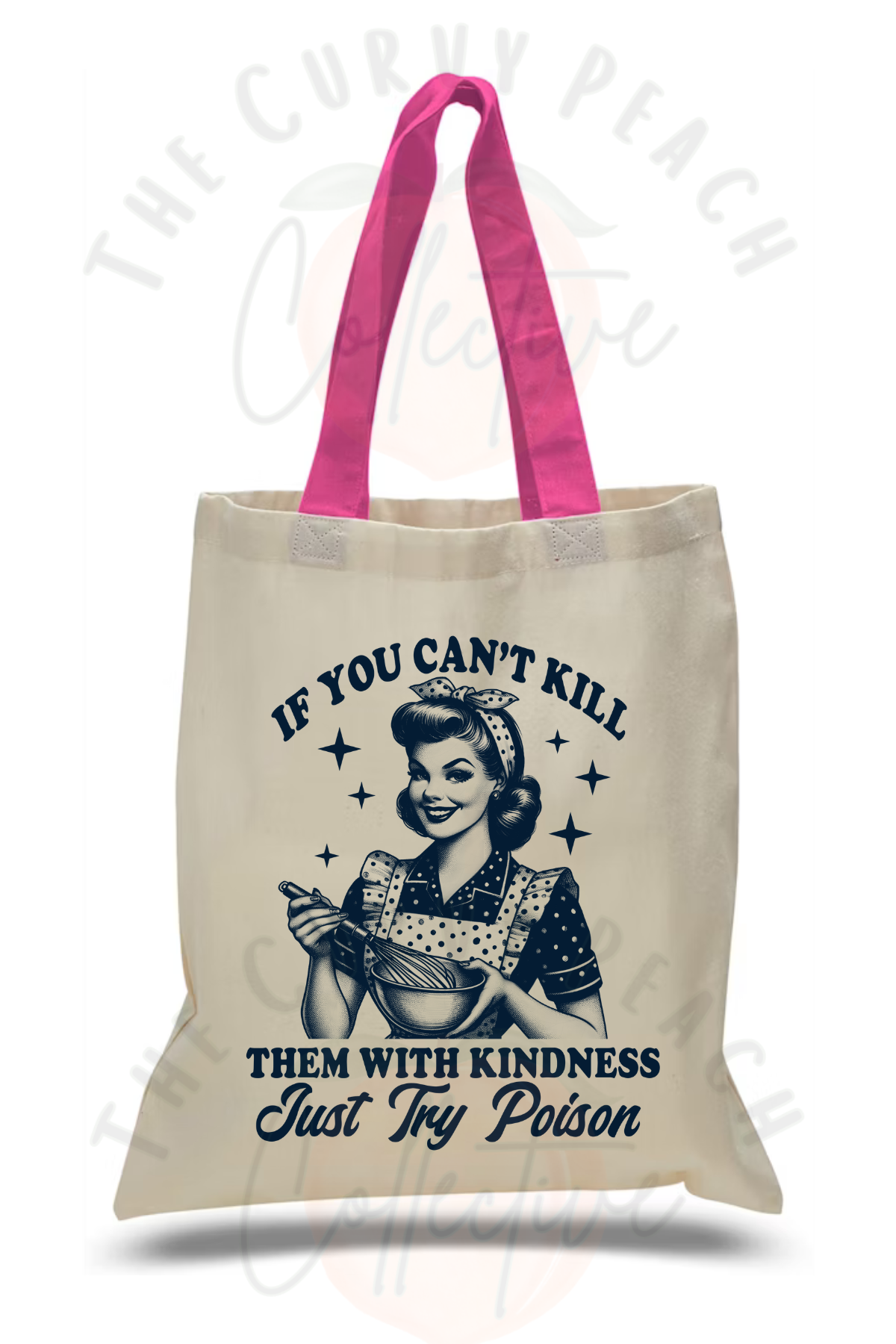 Natural Canvas Tote Bag with Pink Strap - Poison