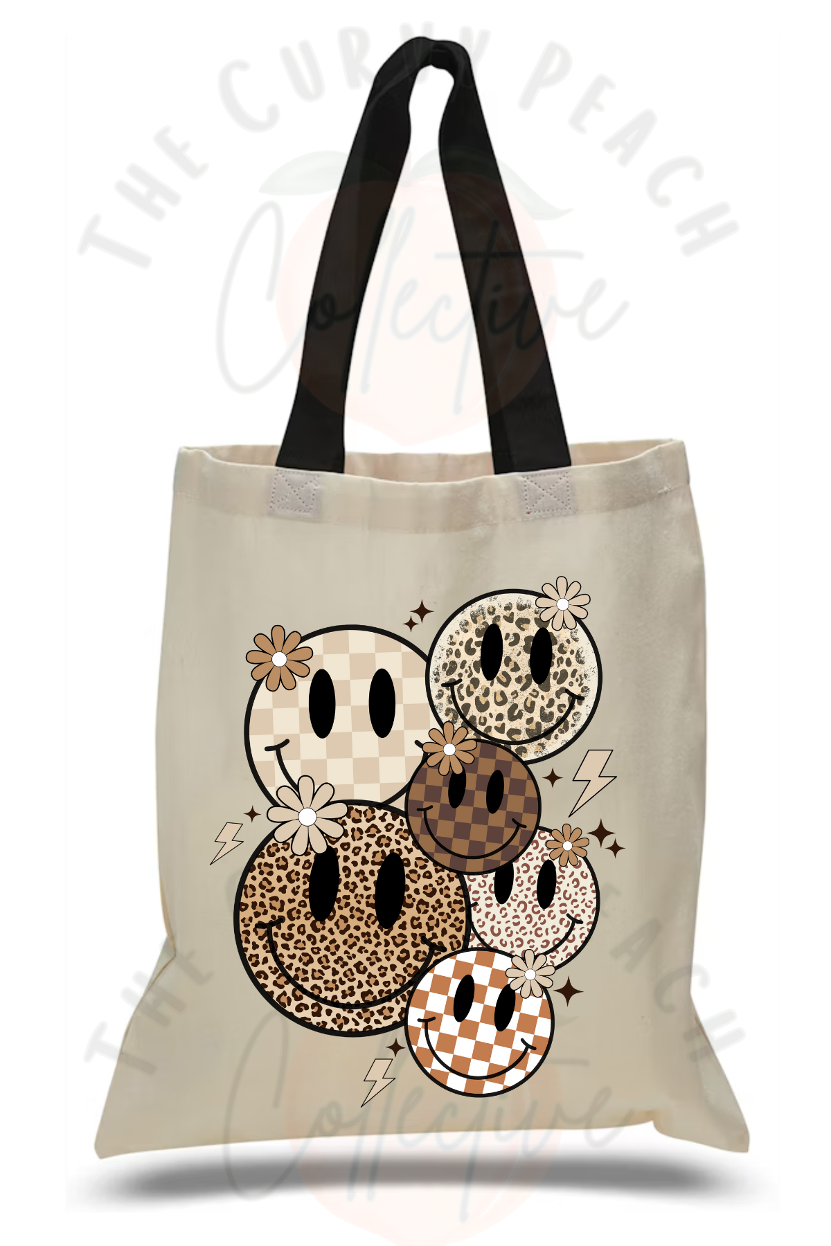 Natural Canvas Bag with Black Strap - Smiley