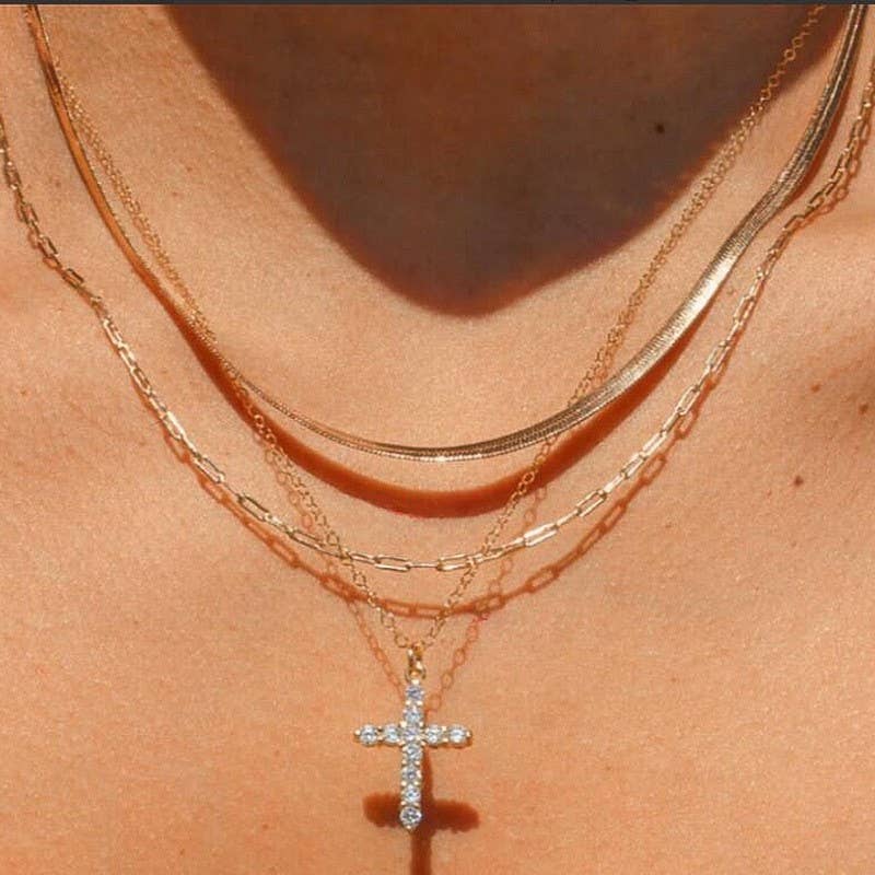 18K STAINLESS STEEL TARNISH FREE LAYERED NECKLACE | 40NK9432: GOLD