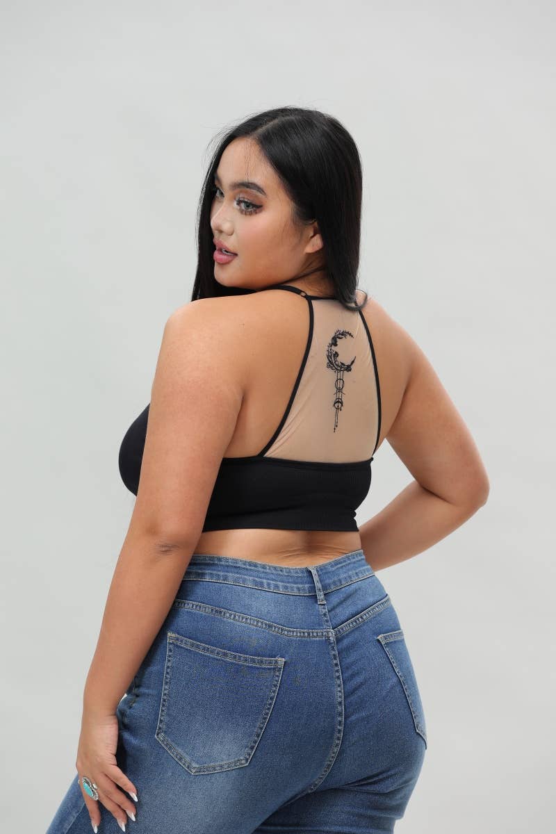 🌙 Plus Size Celestial Curve Dream Catcher Bralette: Black 1X/2X