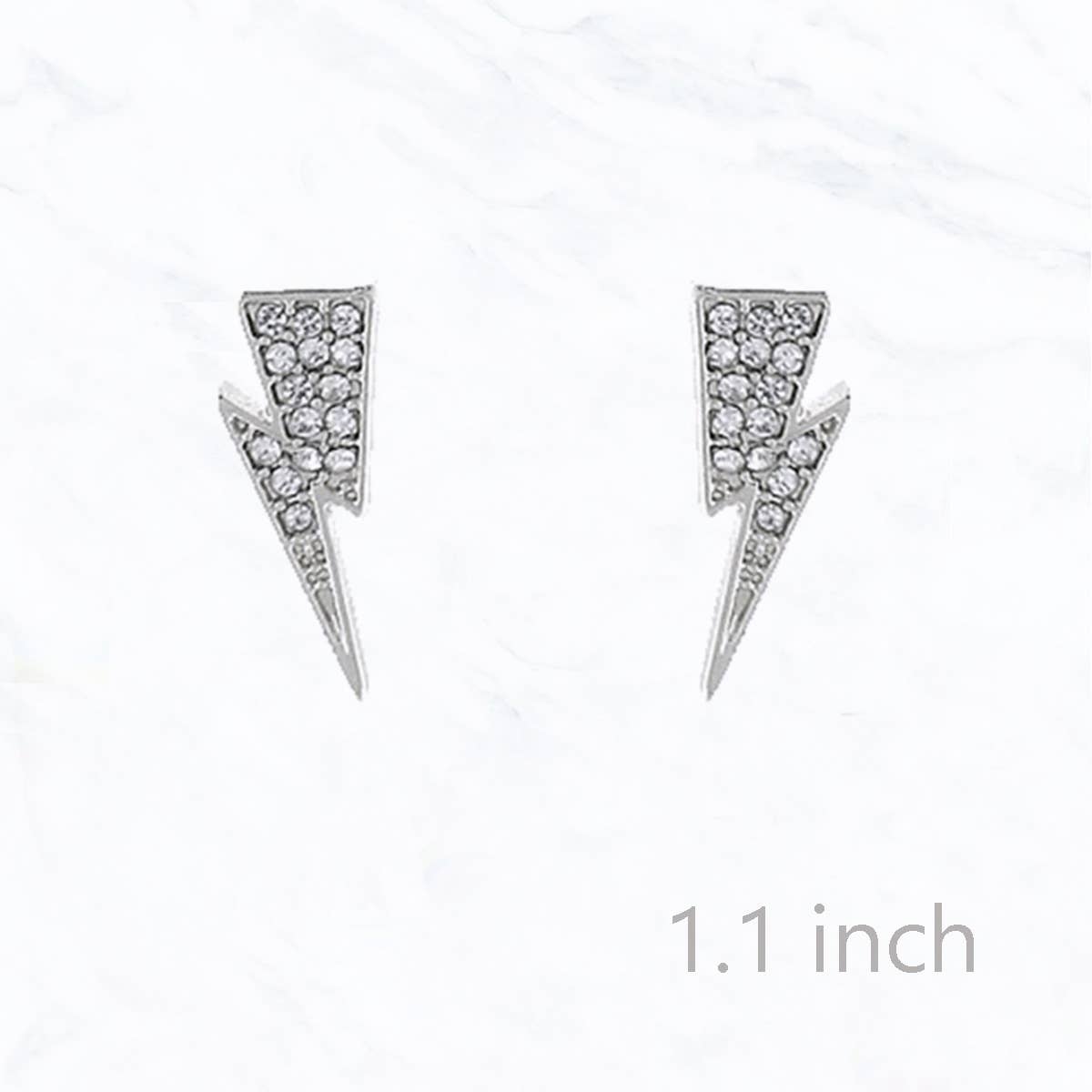 1.1" Lightning Bolt with Rhinestone Post Earrings: Gold