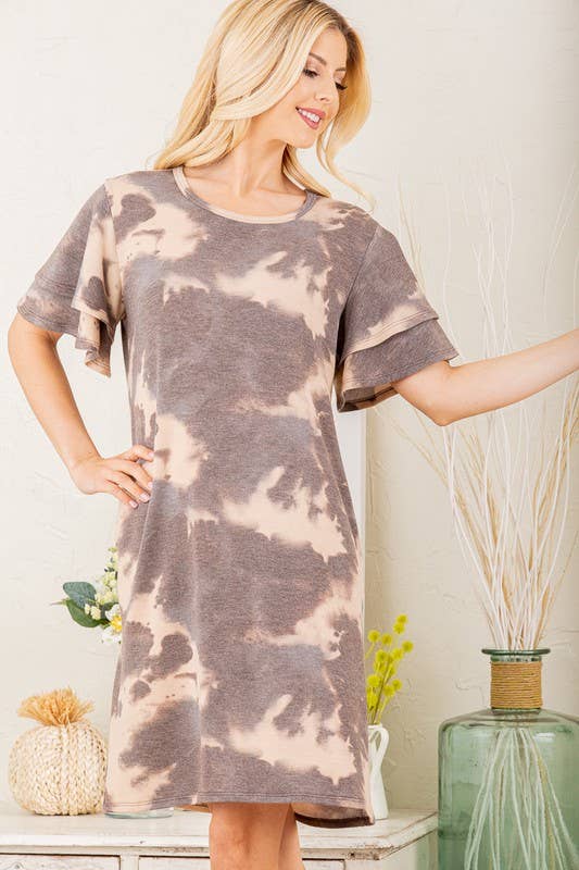 MULTI COLOR TIE DYE PRINT DRESS: CHARCOAL/MULTI