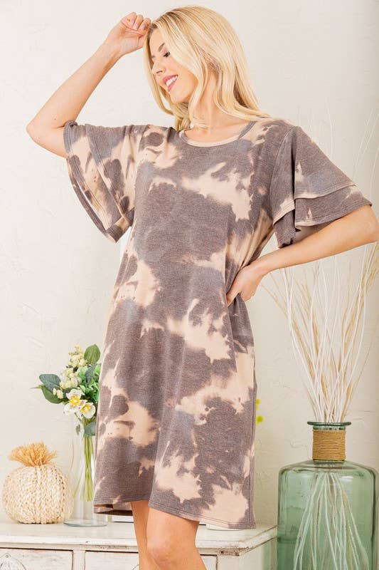 MULTI COLOR TIE DYE PRINT DRESS: CHARCOAL/MULTI