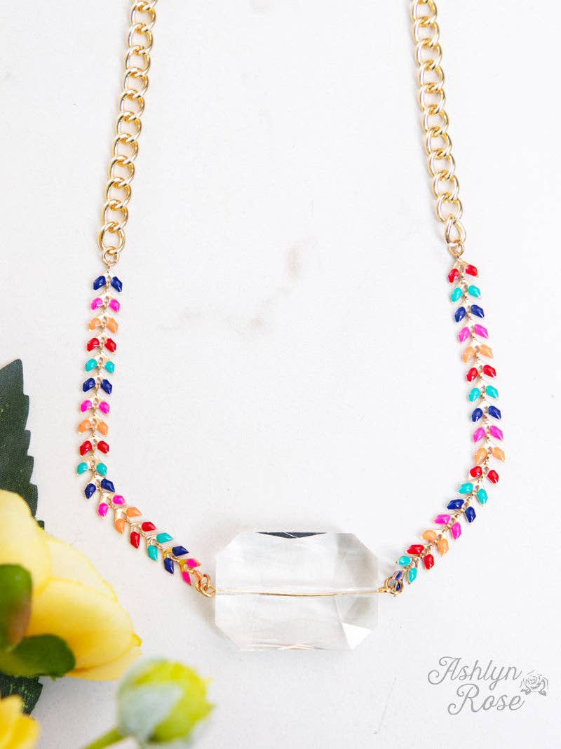 So Dainty & Sweet Multicolor Chain Necklace with Glass Stone Pendant: Multi / One Size