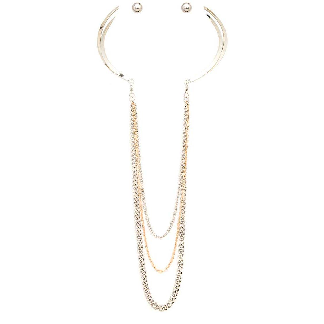Collar Layered Chain Statement Necklace Set: 2 Tone