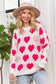 HEART PATTERN SWEATER TOP PEARL ACCENT: OFF WHITE/PINK / S-M-L