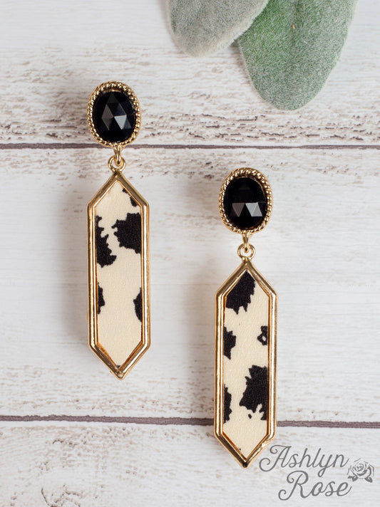 With All The Memories Dangly Earrings with Stone Stud, Cream Cowhide: Cream / One Size