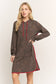 ED6906-10 ANIMAL URBAN RIBBED MINI HOODIE DRESS: Brown