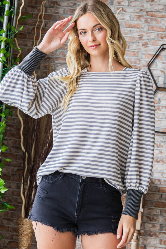 Boat neck with inserted neck detail knit top Grey / Contemporary