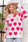 HEART PATTERN SWEATER TOP PEARL ACCENT: OFF WHITE/PINK / S-M-L