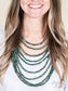 To the Nines Multi Layered Forest Green Necklace with Pink Splatter, Gold: Green / One Size