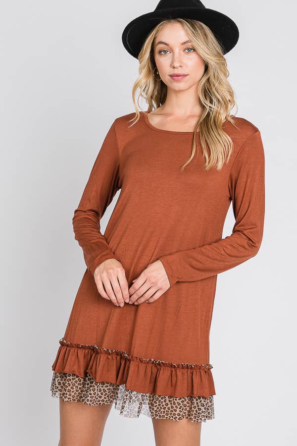 Long Sleeve Tunic Dress: Rust / Contemporary