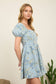 FLORAL LIGHT DENIM PUFF SLEEVE MINI DRESS: LIGHT DENIM