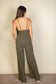 Spaghetti strap solid wide jumpsuit: Black