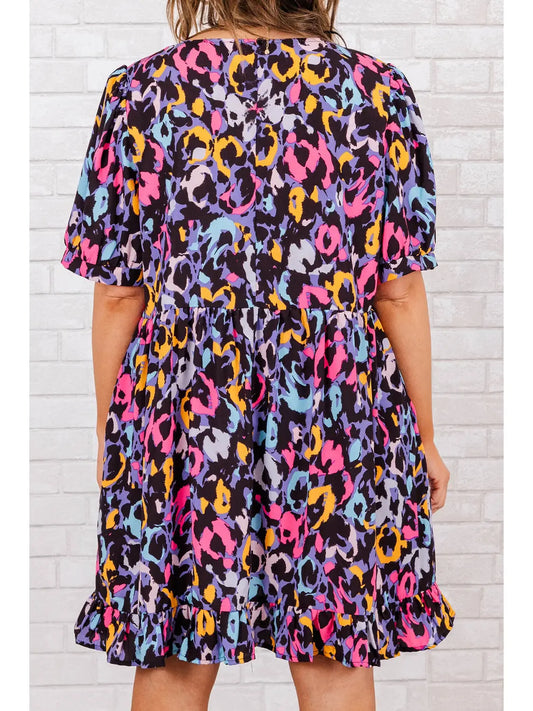 Leopard Ruffle V-Neck Dress