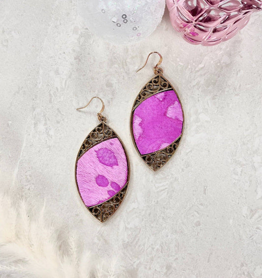 Gold Scroll and Fuchsia Drop Earrings: Fuchsia / One Size