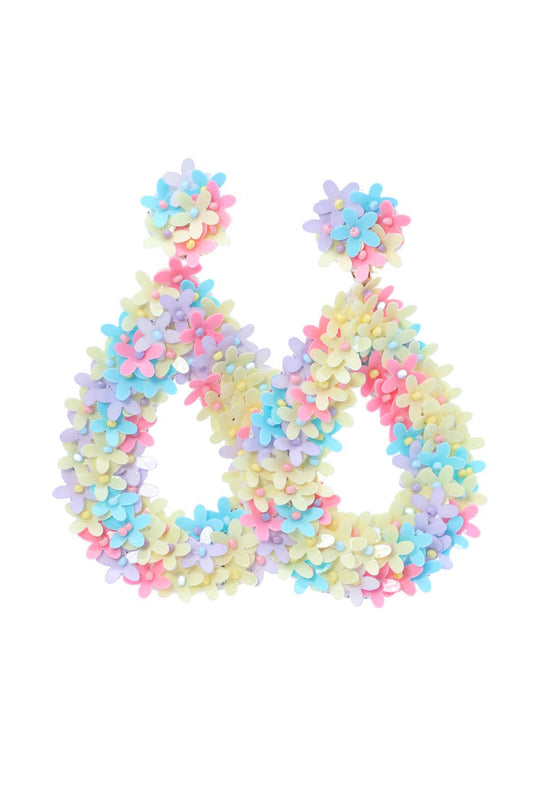 Bridal Sequin Flower Tear Drop Earrings: LIGHT MULTI(GDLMT)
