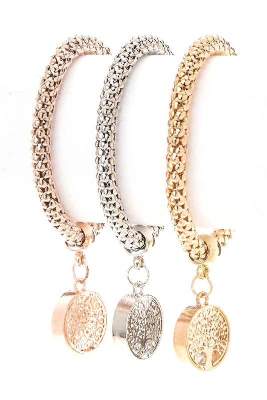 Willow Tree Charm 3 Tone Popcorn Bracelet Set