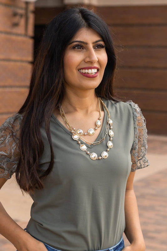 Gleaming Gold Symphony: Chunky Layers & Crystal Sparks Necklace: Gold / One Size