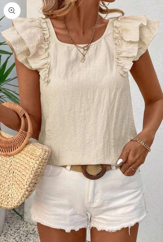 Bow Butterfly Sleeve Textured Blouse