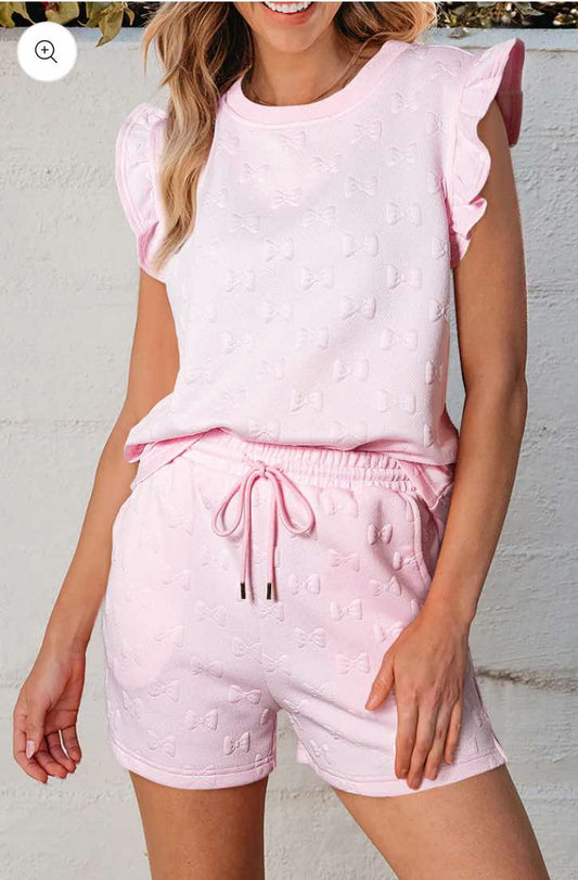 Bow Textured Top and Short Set