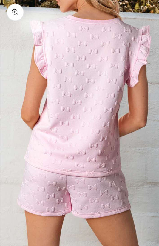 Bow Textured Top and Short Set